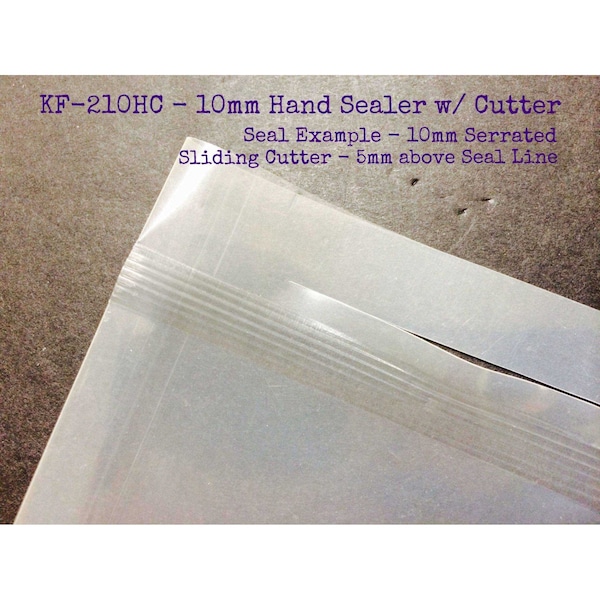 8" KF-Series Hand Sealer w/10mm Seal Width w/ Sliding Cutter - WHITE
